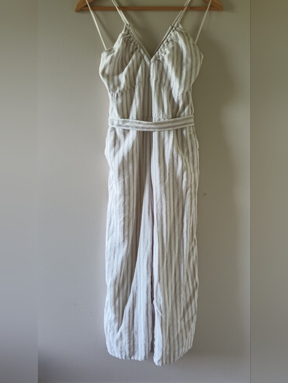 Abercrombie & Fitch Striped Wide-Leg Linen Blend Jumpsuit Size S